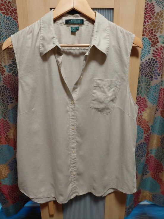 Lauren Ralph Lauren Tops - Ralph Lauren Sleeveless Linen Button-Front Shell Beige